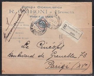 Italy Nice 1927 Registered Cover Brescia to Parigi Paris 2 50 L Stamp 