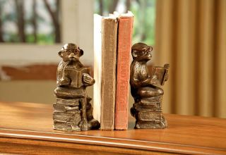 Whimsy Reading Monkey Iron Bookends Set Pair Book Ends