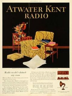 1925 Ad Living Room Antique Atwater Kent Radio Speaker Music Player 