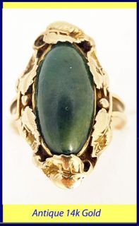 Antique / Vintage Ring 14k Gold Jade Art Nouveau / Deco Foliage (#5164 