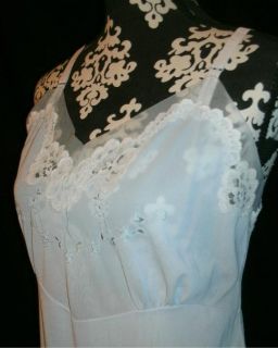 Vintage Carol Brent Powder Blue Nylon Tricot Lace Embroidered Full 
