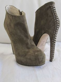 BRIAN ATWOOD Taupe Suede Side Zip Ankle Boot with Chain Detail size 39 