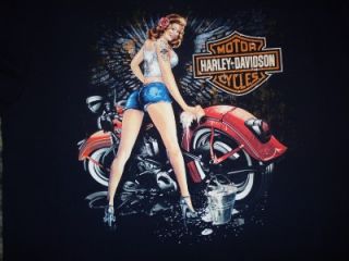 Harley Davidson Navy Harley Girl Tattoo Bike Wash Daytona 2XL XXL T 