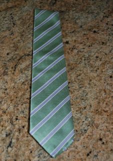 Luigi Borrelli Mens Silk Neck Tie Light Green Lavender Stripe $175 