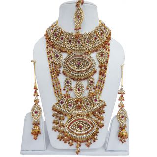   Magenta CZ Gold Tone Bridal Necklace Set Indian Wedding Jewelry