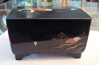 vintage japanese black lacqur painted musical jewelry box time left