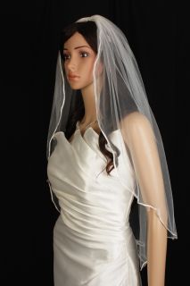Bridal Veil Wedding New 1T Diamond Off White Elbow Crystal Scalloped 