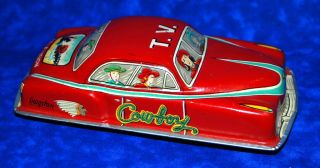   Cowboy Tin Toy Car Friction Motor Works Vintage Antique Indian