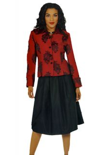 Chancelle 11845 Womens Red Black Church Dress Skirt Jacket Suit Size 