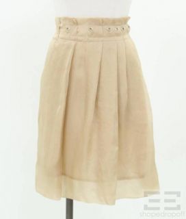 Brunello Cucinelli Champagne Cotton & Silk Grommet Trim Pleated Skirt 