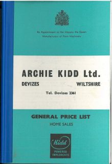 ARCHIE KIDD PRICE LIST 1972   FORAGER, MOWER, ROLLER, LOADER, TOPPER 