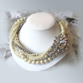 Gorgeous Handmade Bridal necklace,Ivory pearl crystal twisted necklace 