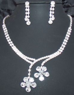   Bridal Bridesmaid Flower drop crystal necklace earring Jewelry set 396