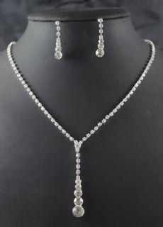   Bridal Teardrop Pageant Prom crystal necklace earring Jewelry set 405