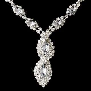 Beautiful Bridal Jewelry Set Clear Silver Rhinestone Spiral Necklace 