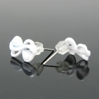 Adorable White Ribbon Quality Painting Crystal Earrings