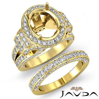 Diamond Engagement Semi Mount Ring Oval Pave Bridal Sets 14k Gold 