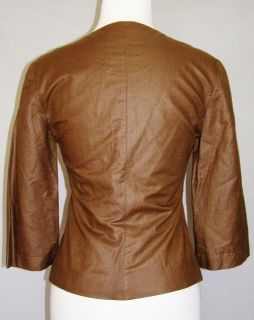 Vanessa Bruno Brown Hook Eye Top Jacket 36 s Linen Cotton Spandex Fall 