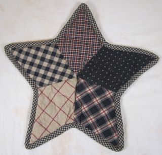   Country Red Black Tan Plaid Check Bingham Star Table Mat 13 In