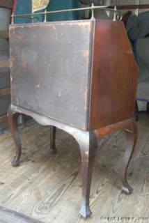 Antique c1890 Victorian Oak Carved Ladies Slant Front Writing Desk 