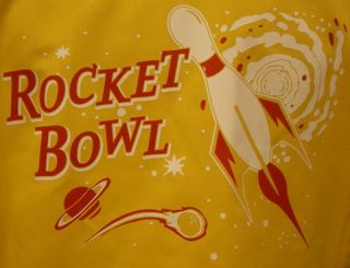 Gold Blk Retro Bowling Shirt Rocket Bowl Kitschy Cool