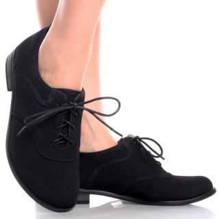 Black Suede Lace Up Perforated Brogue Oxford Spectator Women Shoes 