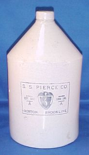Antique SS Pierce Co Boston Brookline Stoneware Jug