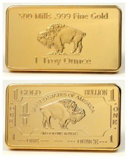   TROY OUNCE BARS 999 24k Thick 500 MILLS GOLD AMERICAN BUFFALO P 3011A