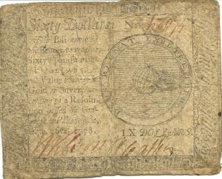 1778 $60 American Revolution Continental Currency Note
