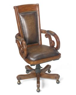 Oak Brown Leather Art Nouveau Office Chair