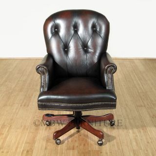   Brown Button Tufted Genuine Leather Swivel Executive Office Chair 278