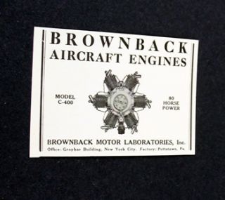 Brownback Aircraft Engines Model C 400 1929 Print Ad