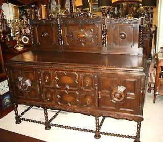 Beautifully Carved Antique English Barley Twist Sideboard. Made From 