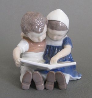 Porcelain Figurine Boy & Girl Reading A Book Denmark c. 1952 57