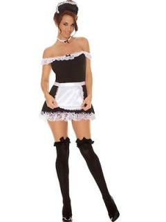 Sexy Maid Dress Apron Hat Womens Adult Costume French Black White 