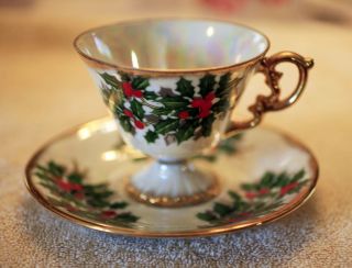 ucagco christmas holly cup saucer  16 14