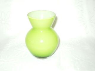 small lime green art glass vase 12cm high 9cm diameter