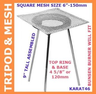 Tripod with Mesh 9 Heating Stand Fits Bunsen Burner