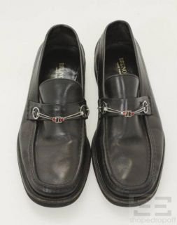 Bruno Magli Mens Black Leather & Silver Hardware Loafers Size 7.5