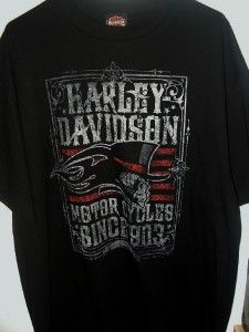 Mens Harley Davidson Black Skull Poster Hat Flames Short Sleeve T 
