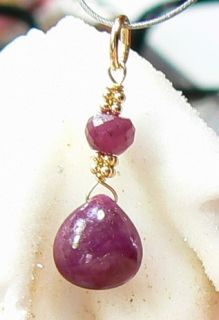  QUALITY GENUINE RUBY BRIOLETTE, FACETED RUBY RONDELLE and 14K GOLD