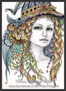 Original ACEO Art Sketch Card Witch & Owl Halloween Witches OWLS Fairy 