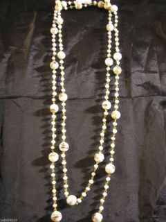 Extra Long 53 White Vintage Flapper Venetian Glass Beaded Necklace 