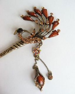 Vary Colors Swarovski Crystal Bronze Bird Dangle Hair Stick Pin Pick 