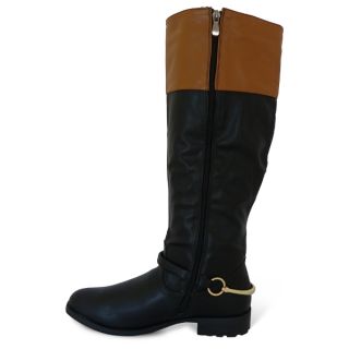 Womens New Riding Gold Buckle Stirrup Detail Ladies Leather Look Boots 