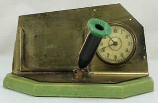   celluloid face clock desk set with business card holder and pen holder