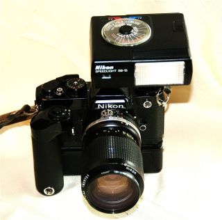 Nikon FE Film Camera w/Lens  Motor Drive  Flash Film Camera Case