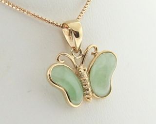 estate butterfly jade solid 14k yellow gold pendant charm
