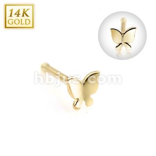 14k Solid Gold Butterfly Nose Bone Studs Rings Jewelry