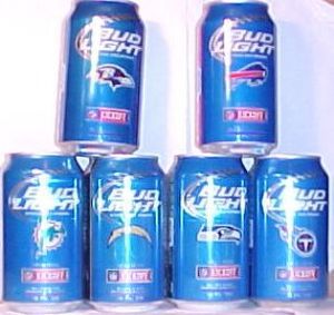 BUD LIGHT 2012 KICK OFF TEAM LOGO CANS, SIX CANS